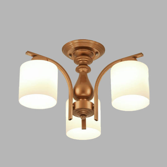 Traditional Gold Semi Flush Ceiling Light Fixture With Frosted Glass Shade - 3/5/6 Lights For