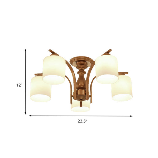Traditional Gold Semi Flush Ceiling Light Fixture With Frosted Glass Shade - 3/5/6 Lights For