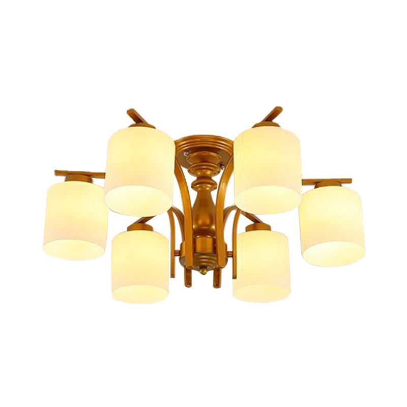 Traditional Gold Semi Flush Ceiling Light Fixture With Frosted Glass Shade - 3/5/6 Lights For