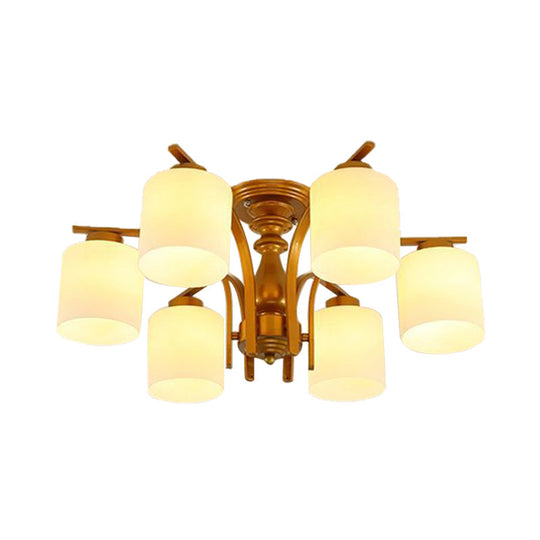 Traditional Gold Semi Flush Ceiling Light Fixture With Frosted Glass Shade - 3/5/6 Lights For