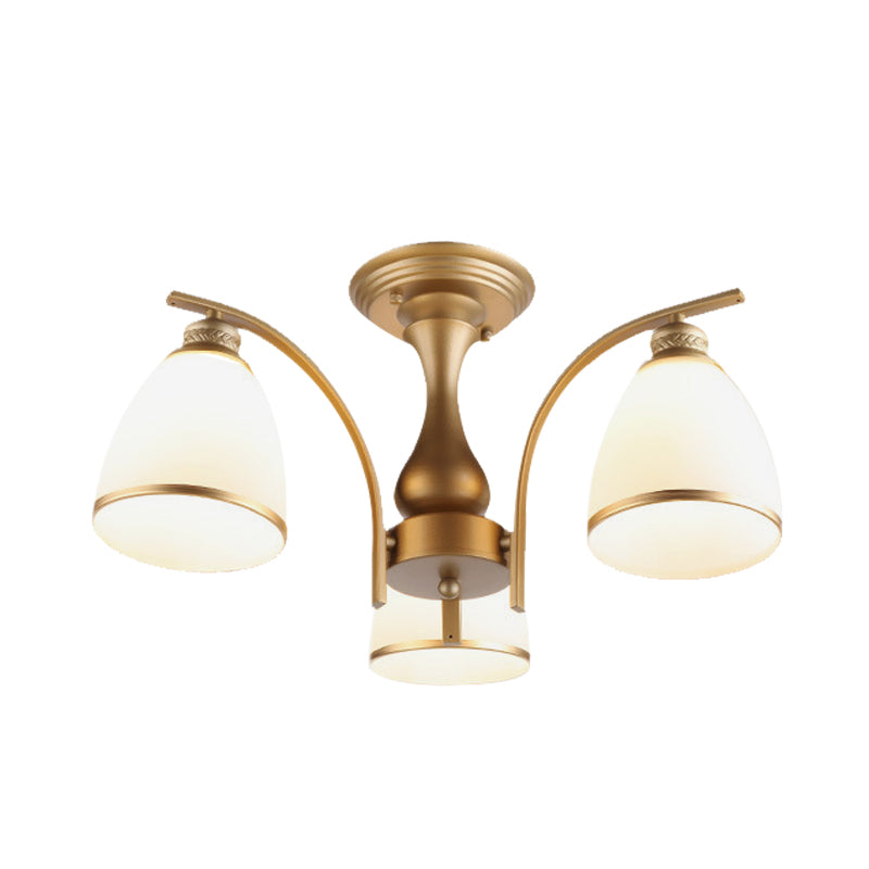 Classic Gold Semi Flush Mount Ceiling Light Fixture With Opal Glass Shades – 3/5/8 Lights For