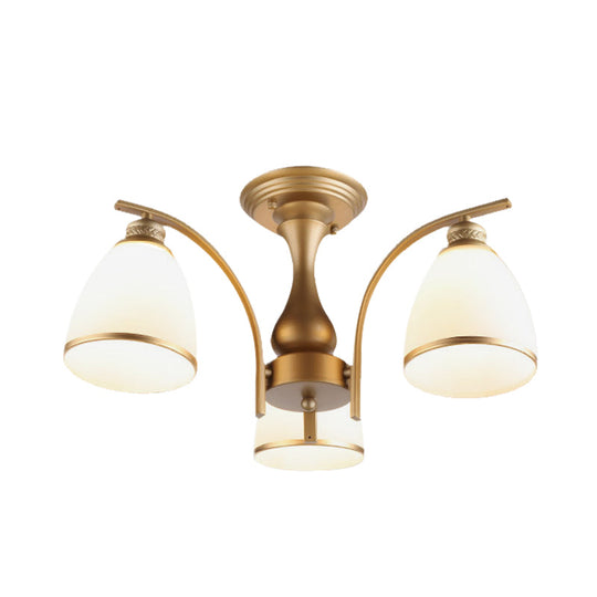 Classic Gold Semi Flush Mount Ceiling Light Fixture With Opal Glass Shades – 3/5/8 Lights For