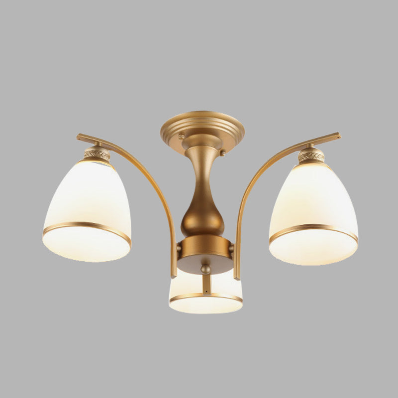 Classic Gold Semi Flush Mount Ceiling Light Fixture With Opal Glass Shades – 3/5/8 Lights For