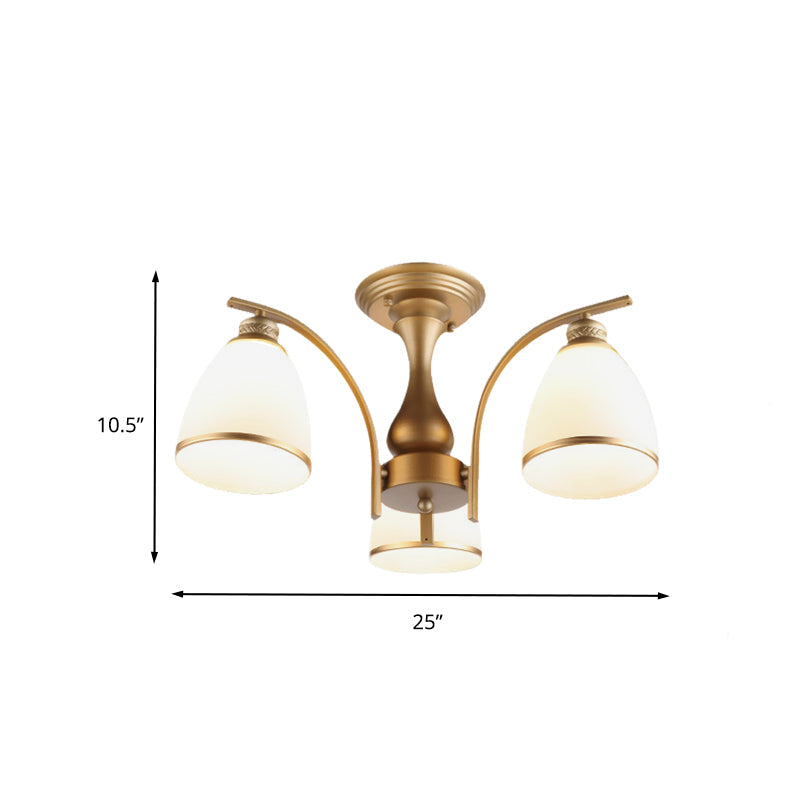 Classic Gold Semi Flush Mount Ceiling Light Fixture With Opal Glass Shades – 3/5/8 Lights For