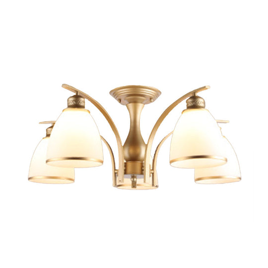 Classic Gold Semi Flush Mount Ceiling Light Fixture With Opal Glass Shades – 3/5/8 Lights For