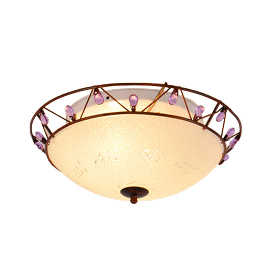 Classic Bowl Frosted Glass Ceiling Light With Pink/Purple Flush Mount – Ideal For Living Room