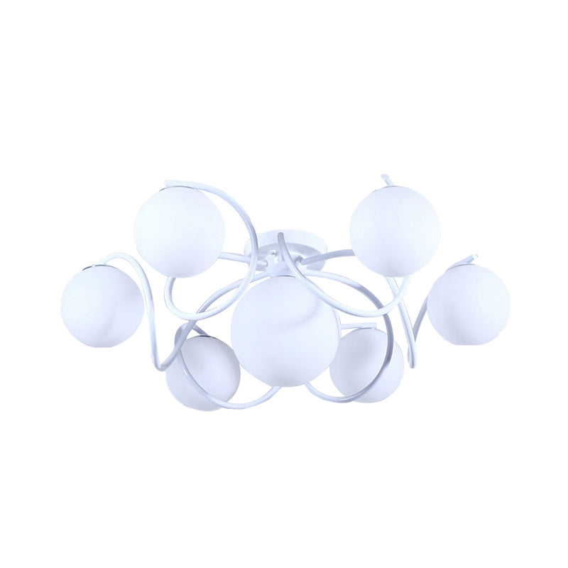 Orb Opal Glass Semi Flush Light - Traditional Black/White 4/7 Lights Living Room Ceiling Lighting