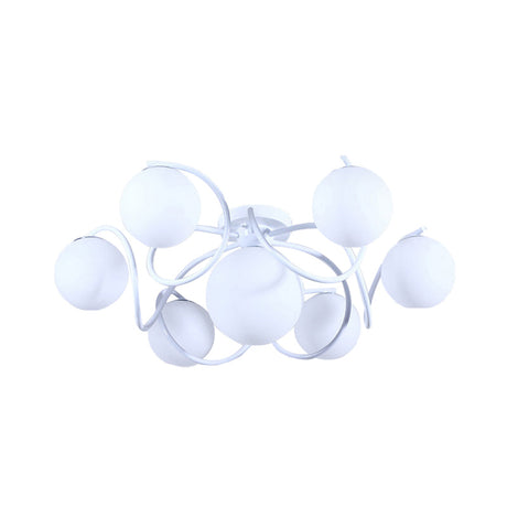Orb Opal Glass Semi Flush Light - Traditional Black/White 4/7 Lights Living Room Ceiling Lighting