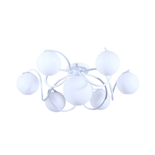Orb Opal Glass Semi Flush Light - Traditional Black/White 4/7 Lights Living Room Ceiling Lighting