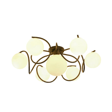 Orb Opal Glass Semi Flush Light - Traditional Black/White 4/7 Lights Living Room Ceiling Lighting