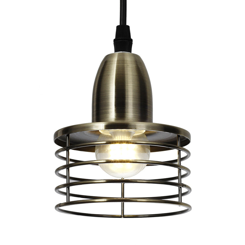 Industrial Retro Pendant Lighting: 1-Light Drum With Wire Cage Shade For Kitchen Ceiling