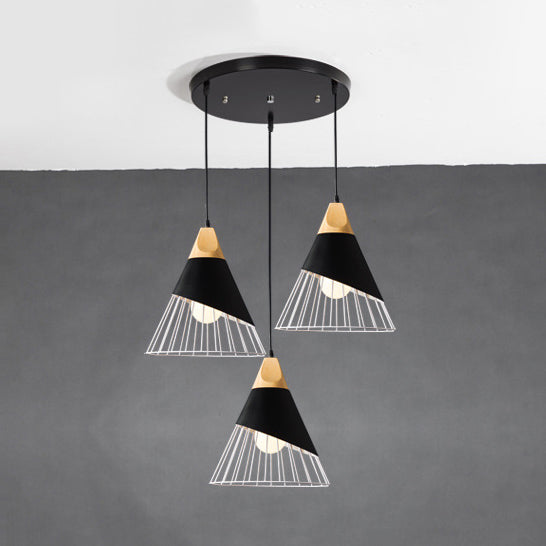 Modern Black Metal Cage Pendant Light With 3 Lights For Indoor Use / Round