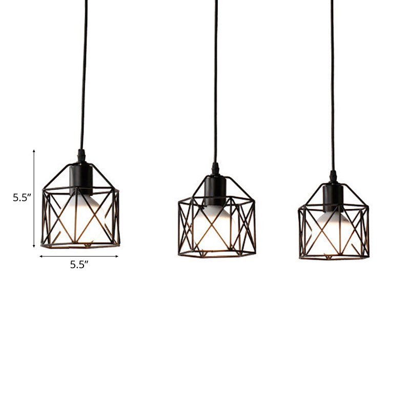 Hexagon Kitchen Ceiling Fixture - Wire Cage Pendant Light With Farmhouse Style Metallic Finish 3