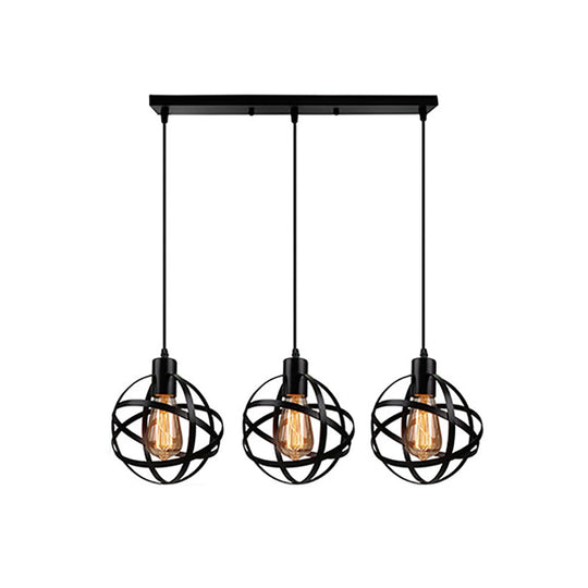 Spherical Pendant Light Fixture: Industrial Black Metal With Wire Guard - Perfect For Dining Room