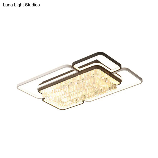 35.5/41 W Geometric Flush Mount Crystal Led Living Room Light - Black & White Stepless Dimming