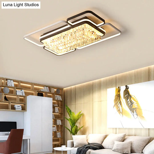 35.5/41 W Geometric Flush Mount Crystal Led Living Room Light - Black & White Stepless Dimming