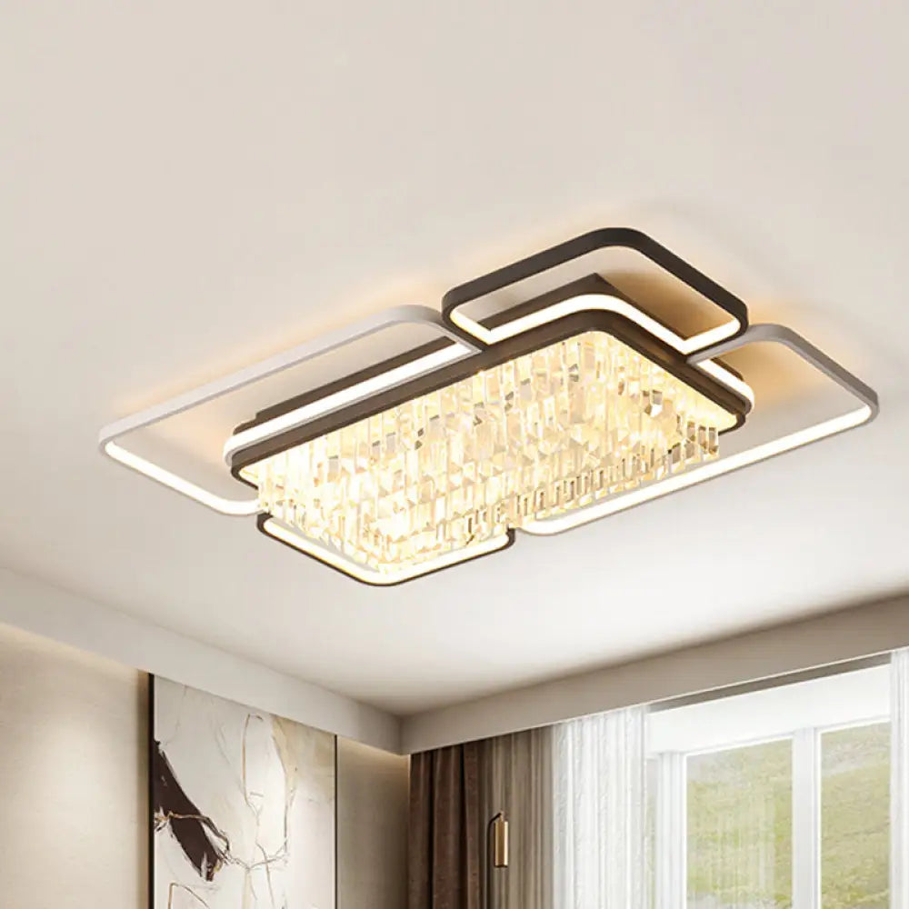35.5’/41’ W Geometric Flush Mount Crystal Led Living Room Light - Black & White Stepless