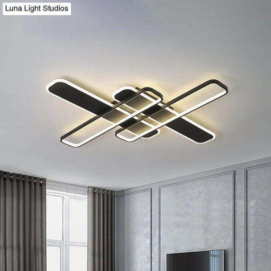 35.5’/43’ W Cross Rectangle Flushmount Led Flush Light Fixture - Minimal Acrylic White/Black/Gold
