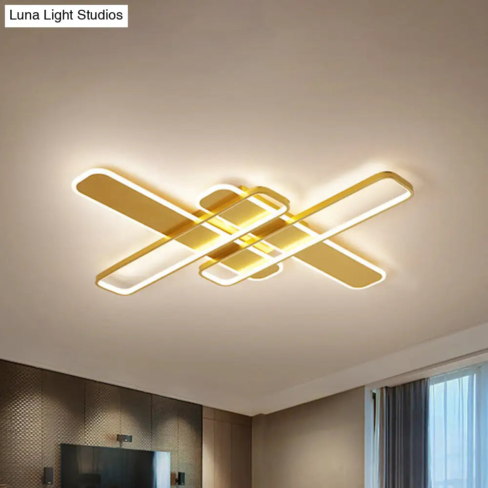35.5/43 W Cross Rectangle Flushmount Led Flush Light Fixture - Minimal Acrylic White/Black/Gold