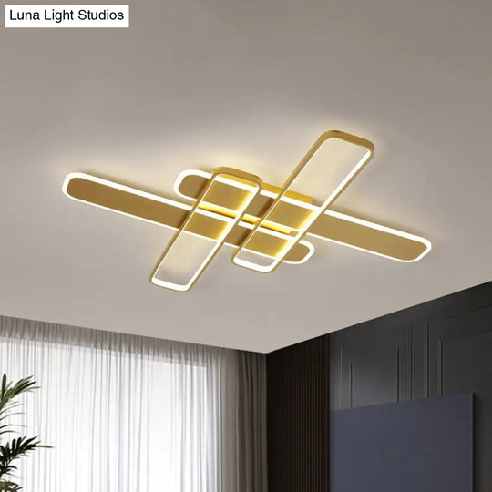 35.5/43 W Cross Rectangle Flushmount Led Flush Light Fixture - Minimal Acrylic White/Black/Gold Gold