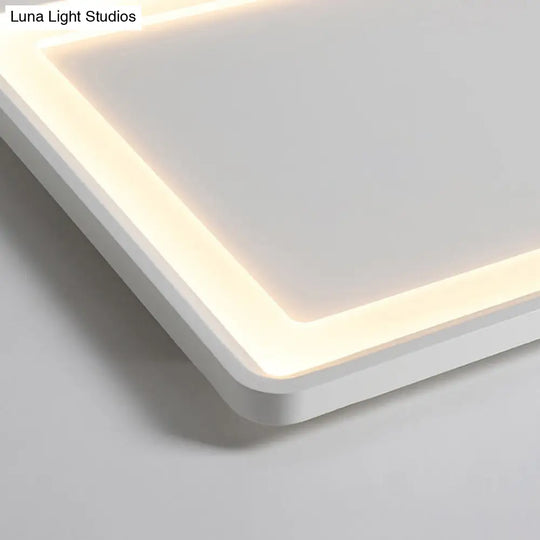 35.5/43 White Rectangle Led Flush Ceiling Light With Frosted Acrylic Shade - Warm/White Remote