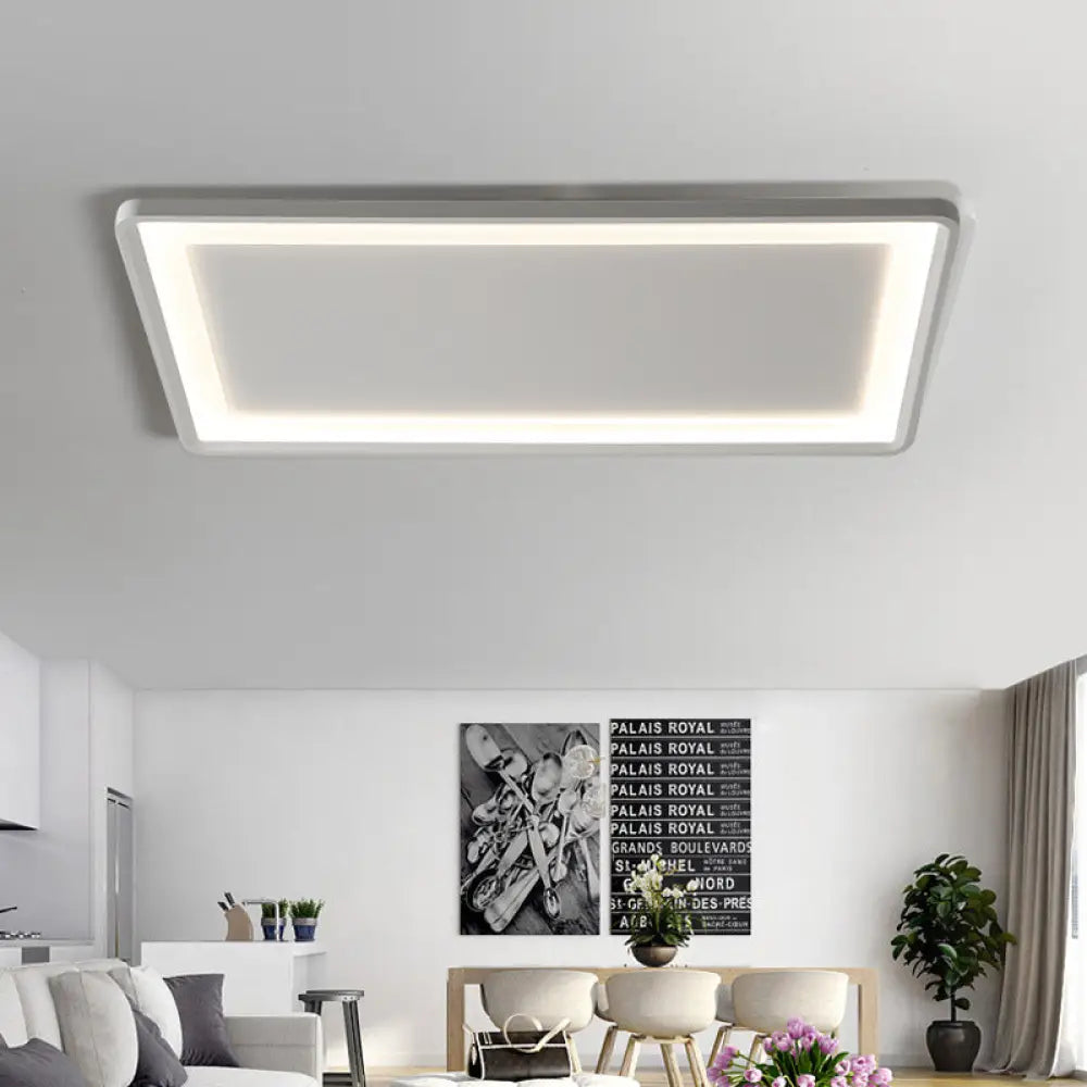 35.5’/43’ White Rectangle Led Flush Ceiling Light With Frosted Acrylic Shade - Warm/White
