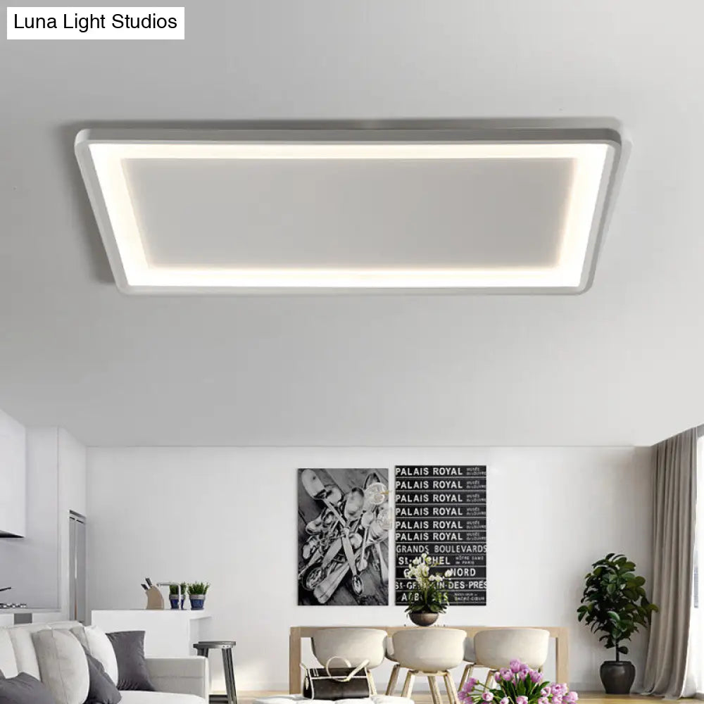 35.5/43 White Rectangle Led Flush Ceiling Light With Frosted Acrylic Shade - Warm/White Remote
