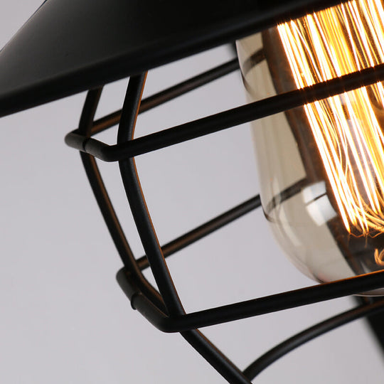 Vintage Industrial Pendant Light With Dome Cage Shade - 3-Light Hanging Lamp Black Finish