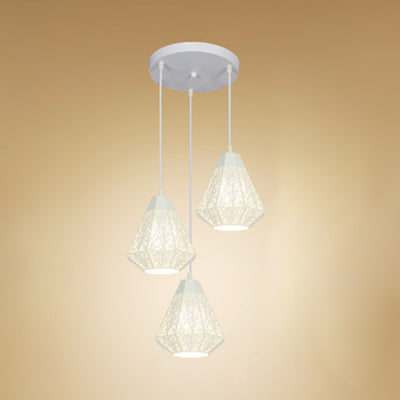 Hanging Ceiling Light Industrial Metal Pendant With Etched Black/White Diamond Design And 3 Lights