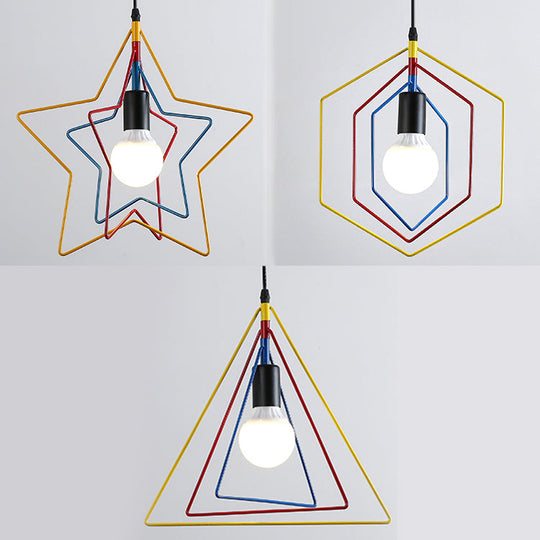 Geometric Pendant Light: Multi-Colored Metal 3 Lights - Ideal For Industrial-Style Dining Rooms