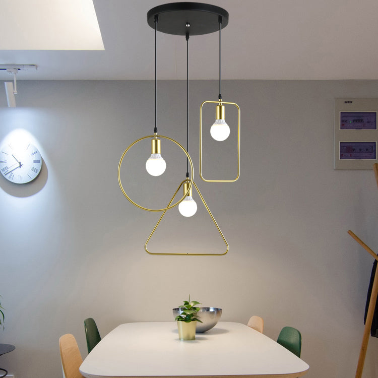 Industrial Style Geometric Hanging Light - Gold Metal Frame Pendant Lighting (3 Lights)