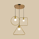 Retro Style Canopy Pendant Light With Frame Shades - Gold Metal Suspended Lamp (3 Lights) / Round