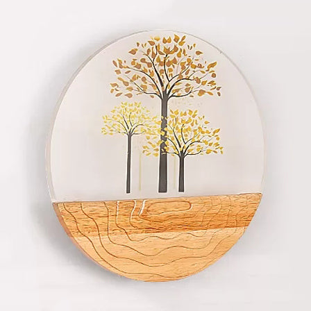 Circle Living Room Wall Light In Natural View Wood Rustic Beige