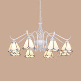 Blue/White Multi-Light Cone Chandelier: Metal Chain Glass Tiffany Pendant Light For Living Room