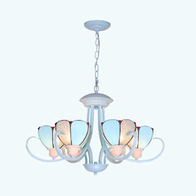 Stained Glass Petal Chandelier With Hanging Chain - Blue 3/6/8 Lights Modern Ceiling Light For Hall