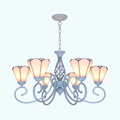 White Stained Glass Chandelier With Metal Chain And Curved Arm - 5/6 Lights 6 /