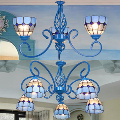 Mediterranean Blue Glass Pendant Chandelier Lighting For Foyer - 3/5 Lights
