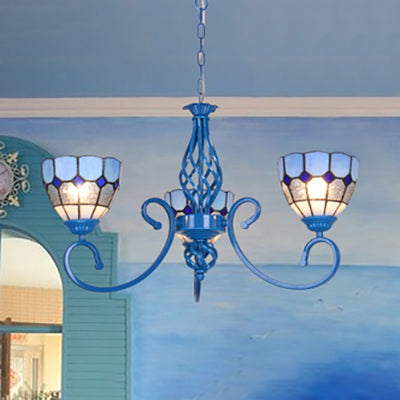 Mediterranean Blue Glass Pendant Chandelier Lighting For Foyer - 3/5 Lights 3 /