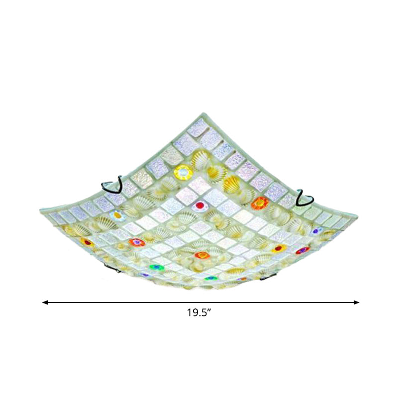 Tiffany Style Square Shell Flush Mount Ceiling Light With 3 Lights White - Ideal For Kitchen
