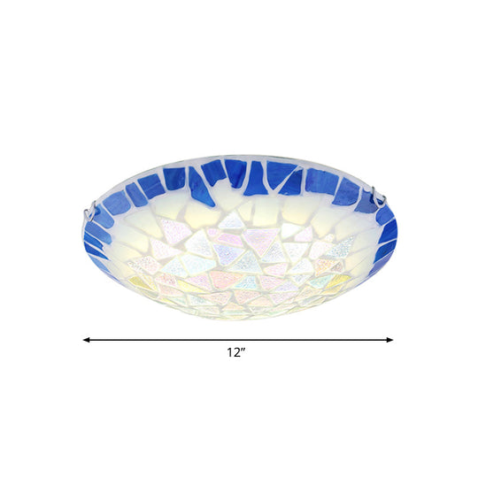 Baroque Stained Glass Bowl Flushmount Light - Blue 12’/16’/19.5’ Wide 3 Lights