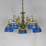 Stunning 5-Light Cut Glass Pendant Lamp: White/Antique Brass Tiffany Chandelier With Mermaid Deco