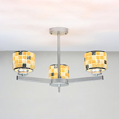 Modern Mosaic Chandelier With Drum Shade - 3 Lights Blue/Yellow Perfect For Bathrooms Yellow