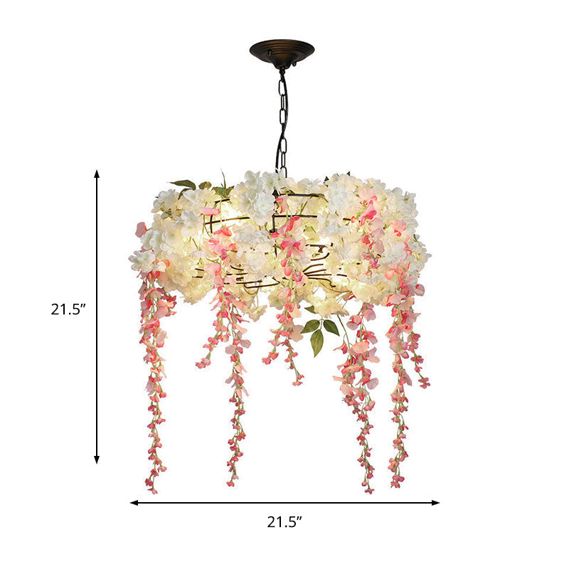 Industrial Metal Chandelier Light Fixture With 4/5 Pink Flower Decor Lights - Perfect For