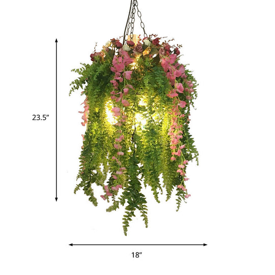 Green Metal Industrial Chandelier With 4 Hanging Heads - Pendant Light Fixture