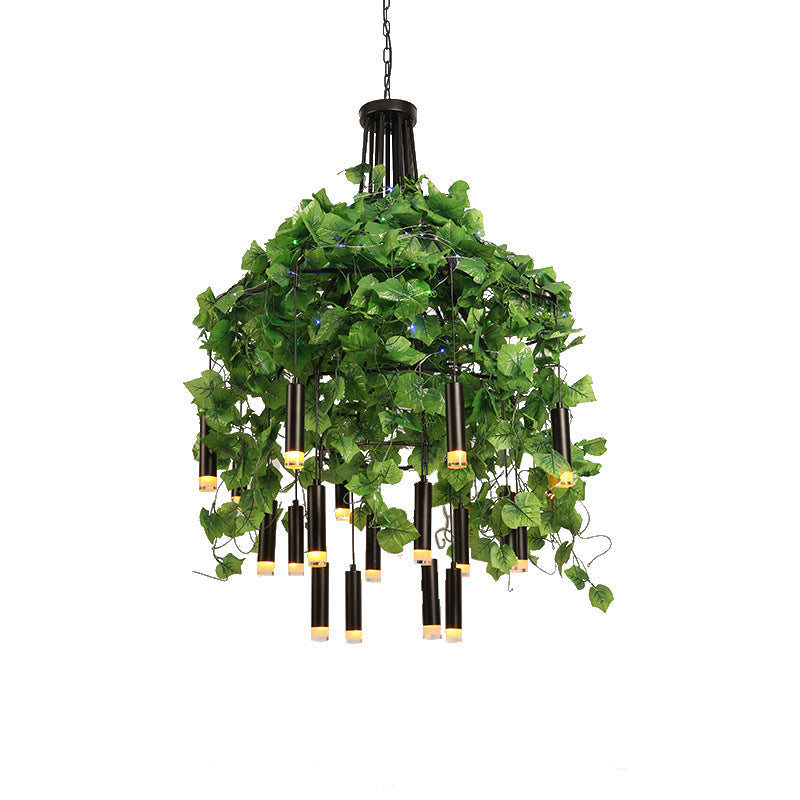 Modern Industrial Metal Chandelier Lamp - Wide Dome Design 22 Heads Hanging Light Kit With Plant