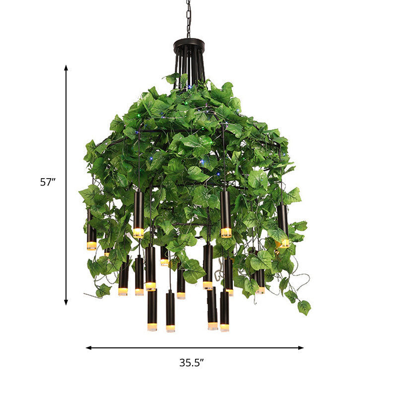 Modern Industrial Metal Chandelier Lamp - Wide Dome Design 22 Heads Hanging Light Kit With Plant