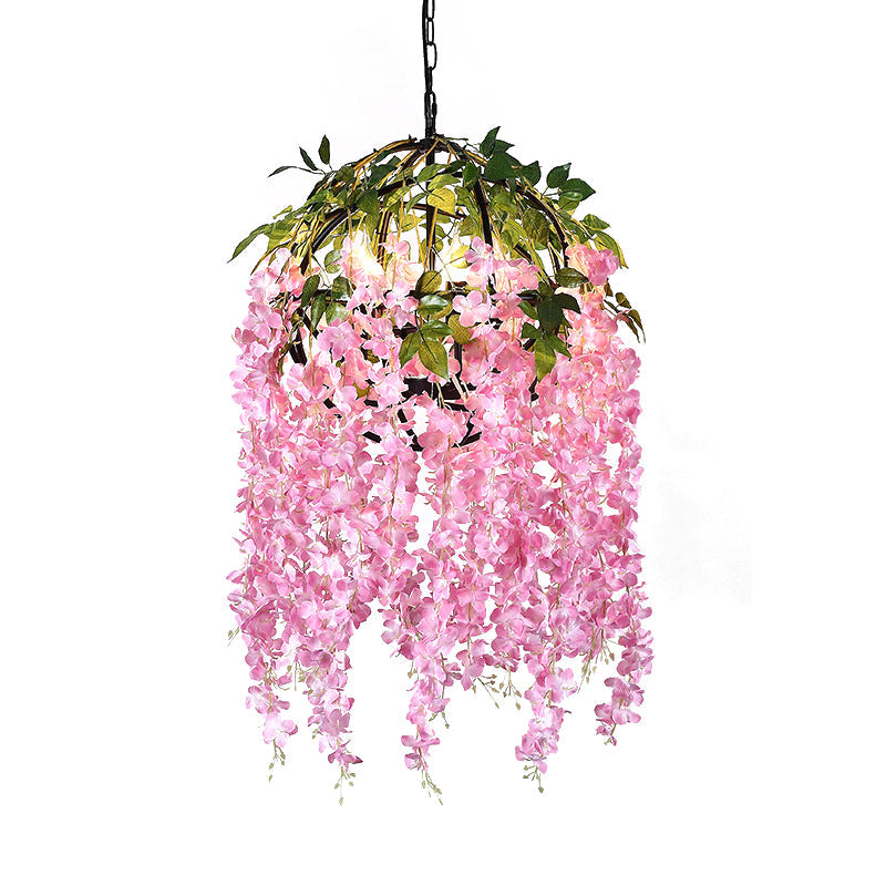 Metal Dome Pendant Chandelier With Pink/Purple Shades & Plant Design - 4/5 Heads 18/21.5 Wide