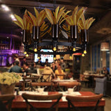 Industrial Black Metal Chandelier With 10 Hanging Heads And Plant Décor