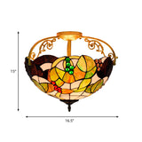 Tiffany Cut Glass Semi-Flush Ceiling Light With Brass Finish For Bedrooms - 2/3 Lights
