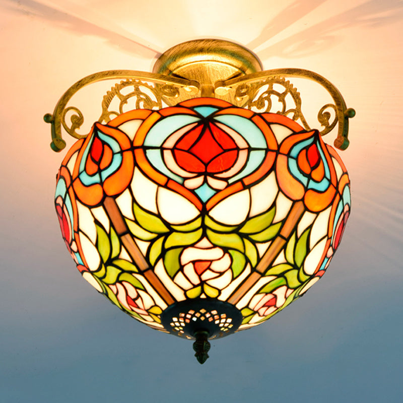 Red Cut Glass Petal Semi Flush Ceiling Lamp For Bedroom – 2/3 Lights